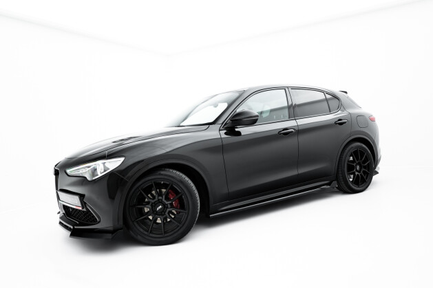 Seitenschweller Ansatz Cup Leisten V.2 für Alfa Romeo Stelvio Mk1 schwarz Hochglanz