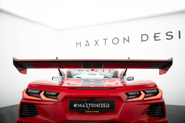 Carbon Heck Spoiler Heckflügel Standfuß Innen + LED für Chevrolet Corvette C8