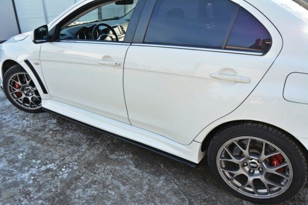 Seitenschweller Ansatz Cup Leisten passend für Mitsubishi Lancer Evo X schwarz Hochglanz