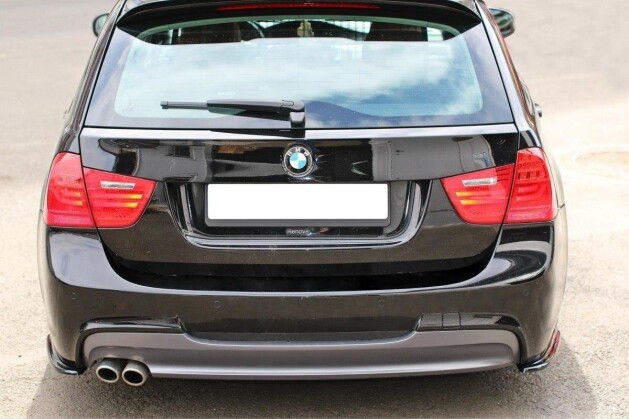 Heck Ansatz Flaps Diffusor passend für BMW 3er Limousine / Touring M-Paket E90 / E91 Facelift schwarz Hochglanz