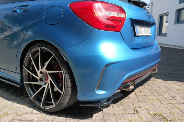 Heck Ansatz Flaps Diffusor passend für Mercedes W176 AMG-LINE vor Facelift schwarz Hochglanz