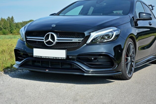Street+ Spoilerlippe Front Ansatz V.1 passend für Mercedes A W176 AMG FL schwarz Hochglanz