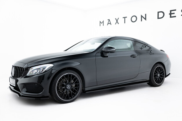 Seitenschweller Ansatz Cup Leisten passend für MERCEDES- BENZ C-KLASSE W205 COUPE AMG-LINE schwarz Hochglanz